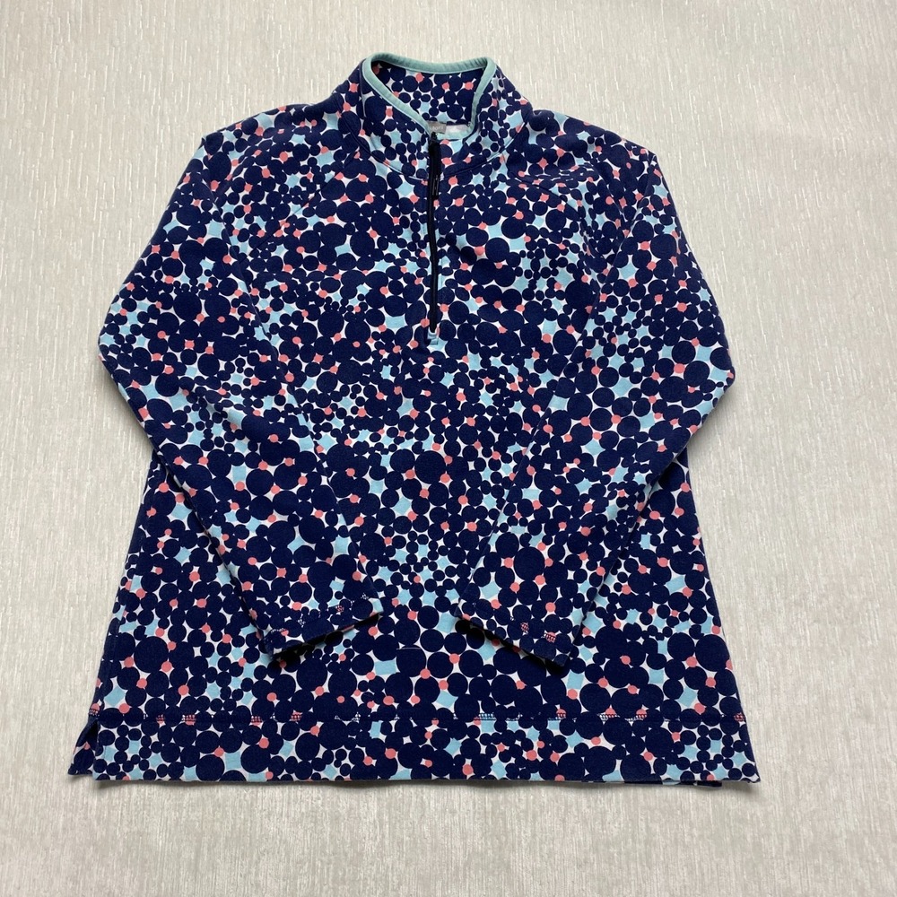 T By Talbots Top 1/2 Zip Womens MP Blue Bubble Print Cotton Casual Long Sleeve